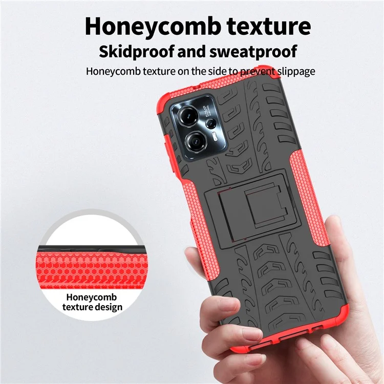 Para Motorola Moto G13 4G / G23 4G / G53 5G Kickstand Phone Case PC+TPU Tyre Pattern Phone Cover - Azul