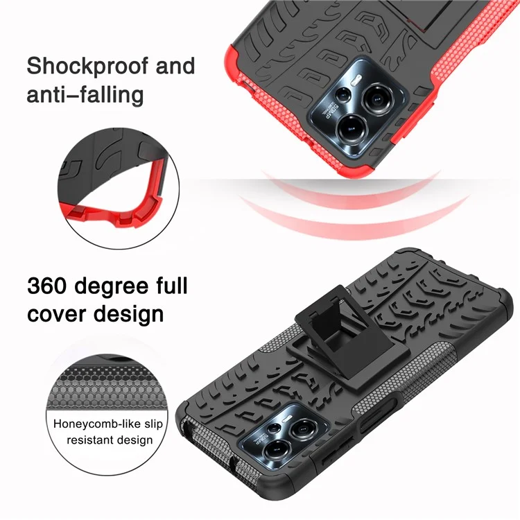 Para Motorola Moto G13 4G / G23 4G / G53 5G Kickstand Phone Case PC+TPU Tyre Pattern Phone Cover - Azul