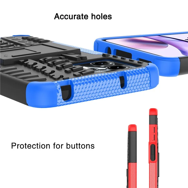 Para Motorola Moto G13 4G / G23 4G / G53 5G Kickstand Phone Case PC+TPU Tyre Pattern Phone Cover - Azul