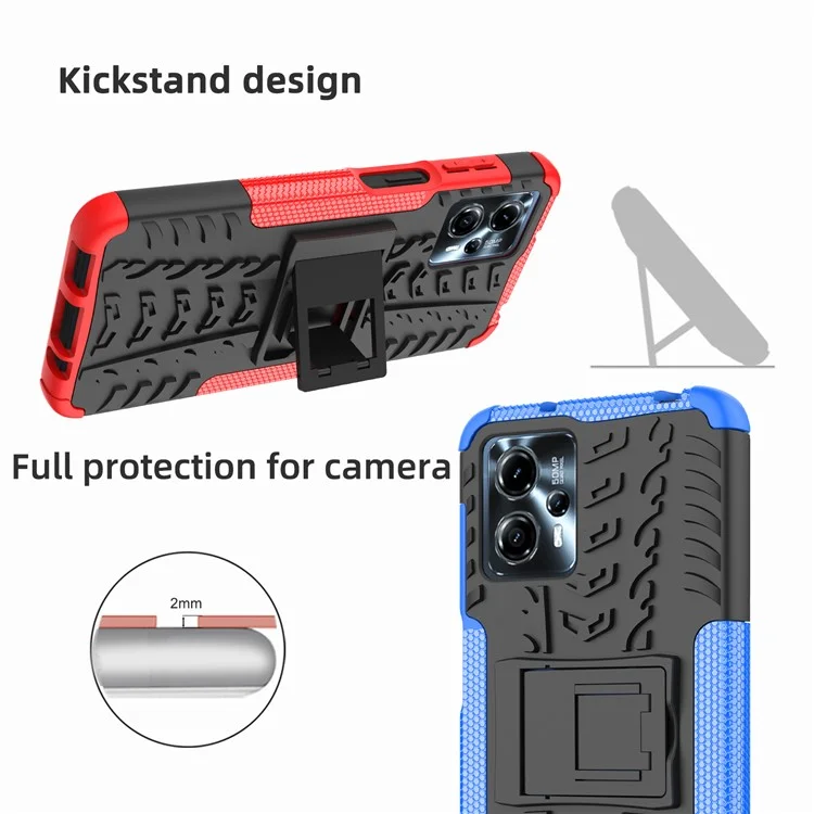 Para Motorola Moto G13 4G / G23 4G / G53 5G Kickstand Phone Case PC+TPU Tyre Pattern Phone Cover - Azul