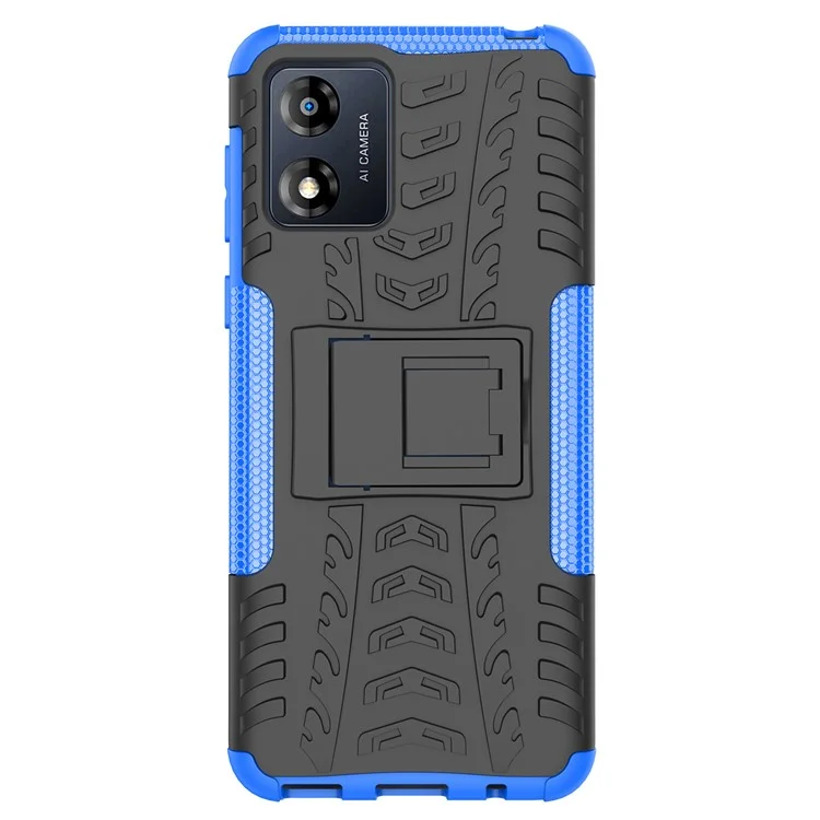 Para Motorola Moto E13 4G Tyre Pattern PC+TPU Phone Case Kickstand Phone Cover - Azul