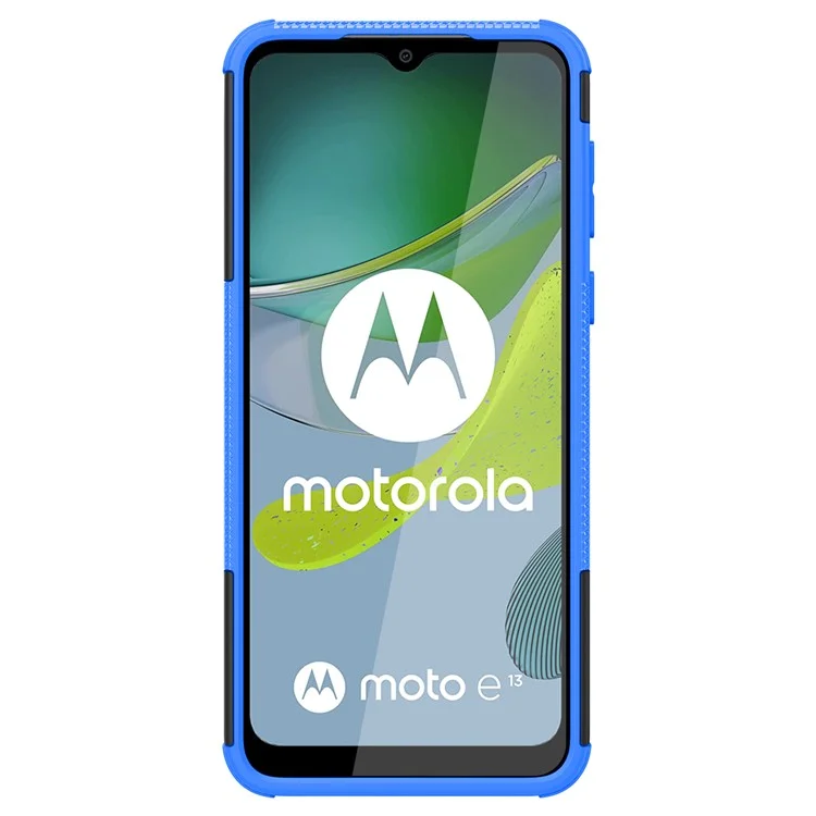 Para Motorola Moto E13 4G Tyre Pattern PC+TPU Phone Case Kickstand Phone Cover - Azul