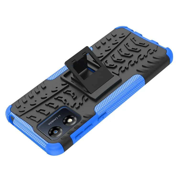 Para Motorola Moto E13 4G Tyre Pattern PC+TPU Phone Case Kickstand Phone Cover - Azul