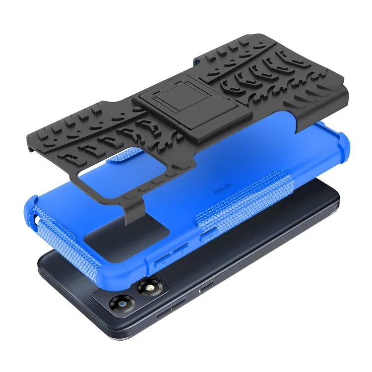 Para Motorola Moto E13 4G Tyre Pattern PC+TPU Phone Case Kickstand Phone Cover - Azul