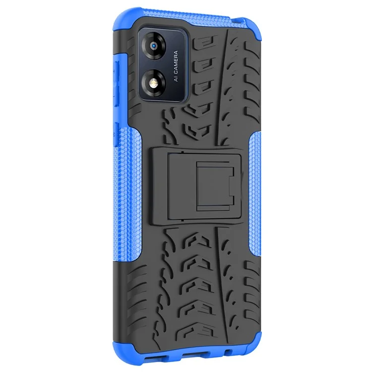 Para Motorola Moto E13 4G Tyre Pattern PC+TPU Phone Case Kickstand Phone Cover - Azul