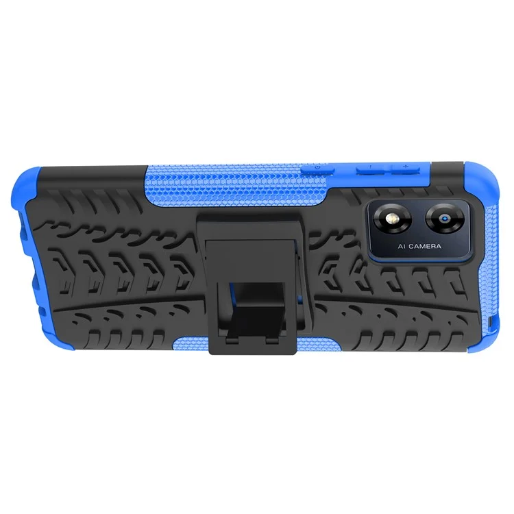 Para Motorola Moto E13 4G Tyre Pattern PC+TPU Phone Case Kickstand Phone Cover - Azul