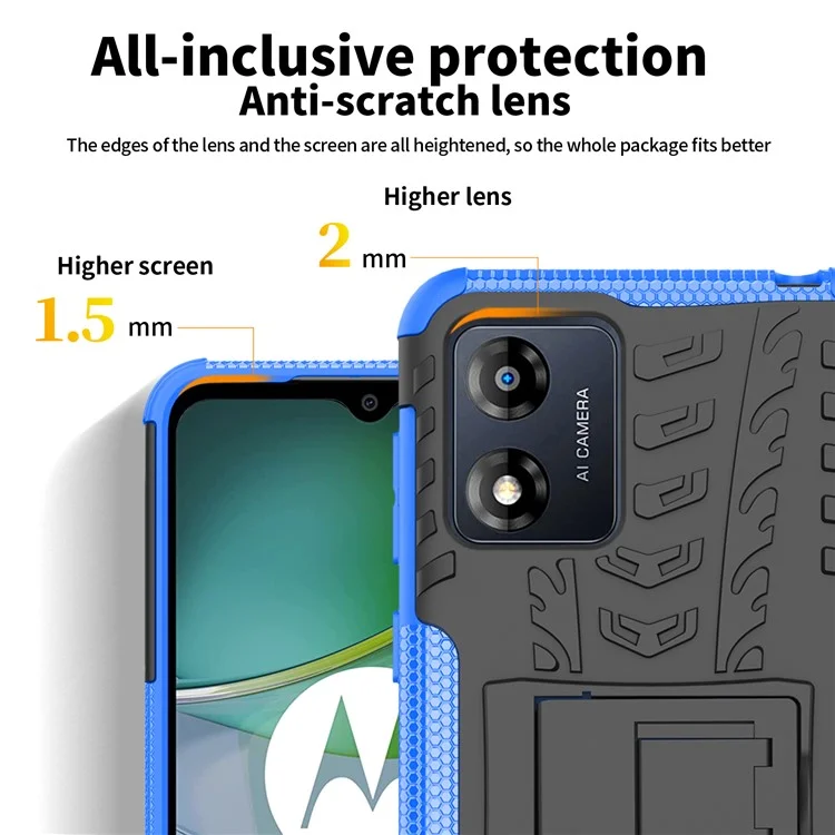 Para Motorola Moto E13 4G Tyre Pattern PC+TPU Phone Case Kickstand Phone Cover - Azul