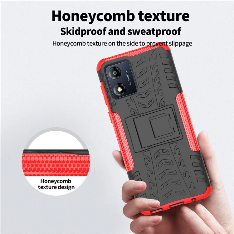 Para Motorola Moto E13 4G Tyre Pattern PC+TPU Phone Case Kickstand Phone Cover - Azul