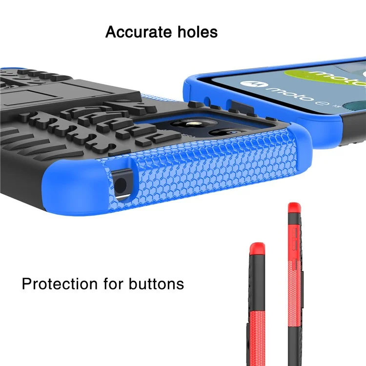Para Motorola Moto E13 4G Tyre Pattern PC+TPU Phone Case Kickstand Phone Cover - Azul