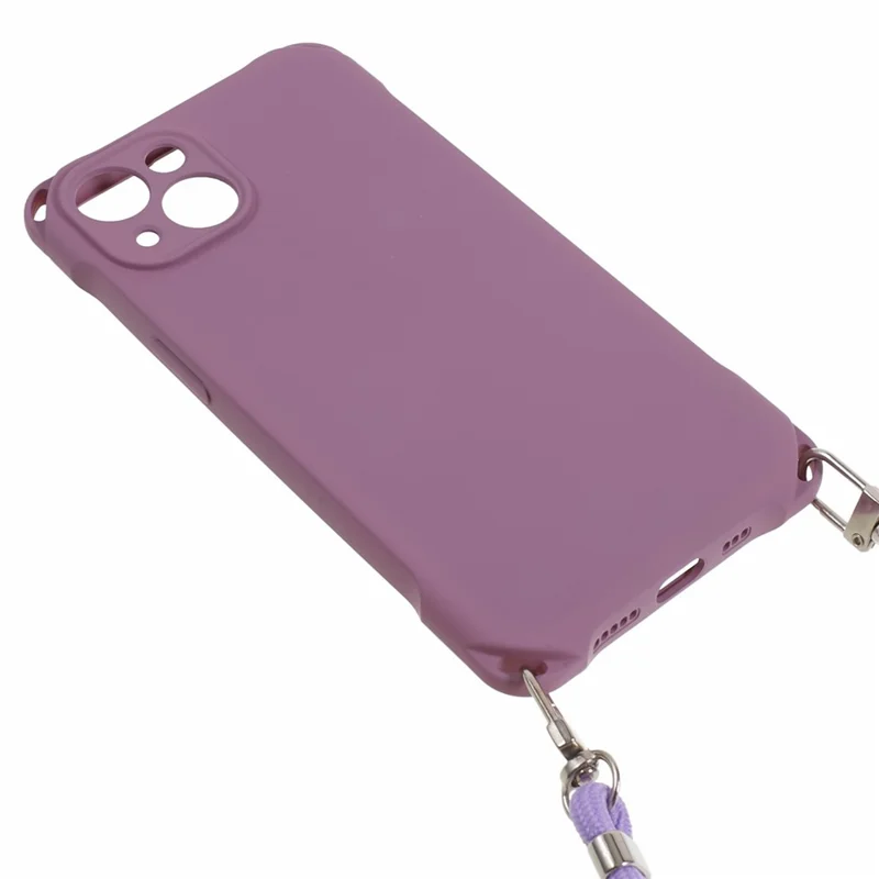 Phone Cover for iPhone 14 Four Corner Thickened Shockproof TPU Phone Case with Hanging Rope - Light Purple
