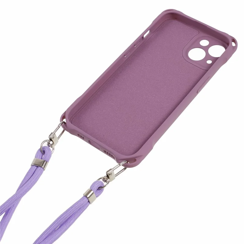 Phone Cover for iPhone 14 Four Corner Thickened Shockproof TPU Phone Case with Hanging Rope - Light Purple
