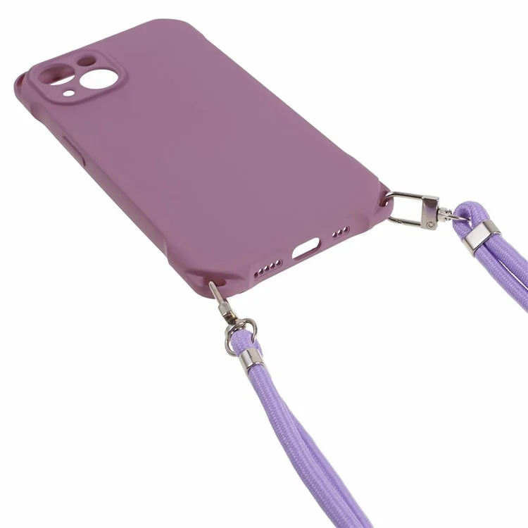 Phone Cover for iPhone 13 6.1 inch Four Corner Thickened Anti-drop TPU Phone Case with Hanging Rope - Light Purple