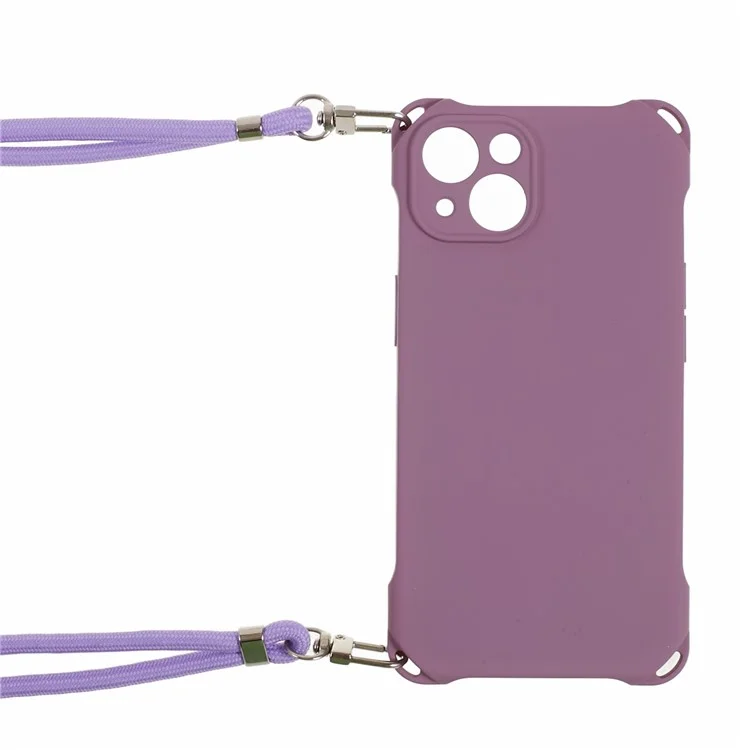 Phone Cover for iPhone 13 6.1 inch Four Corner Thickened Anti-drop TPU Phone Case with Hanging Rope - Light Purple
