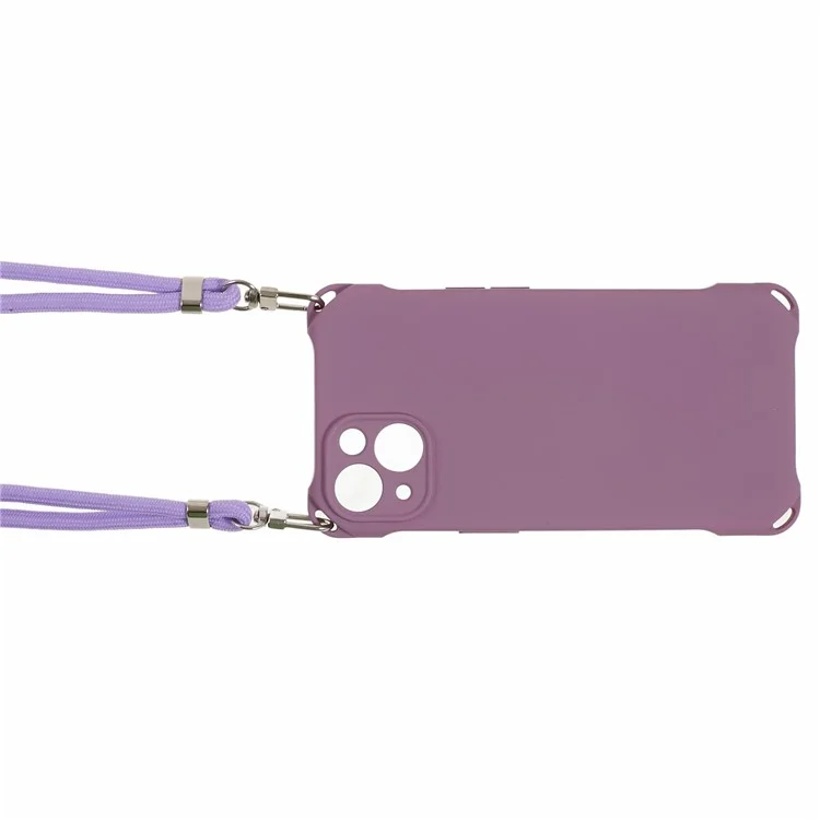 Phone Cover for iPhone 13 6.1 inch Four Corner Thickened Anti-drop TPU Phone Case with Hanging Rope - Light Purple