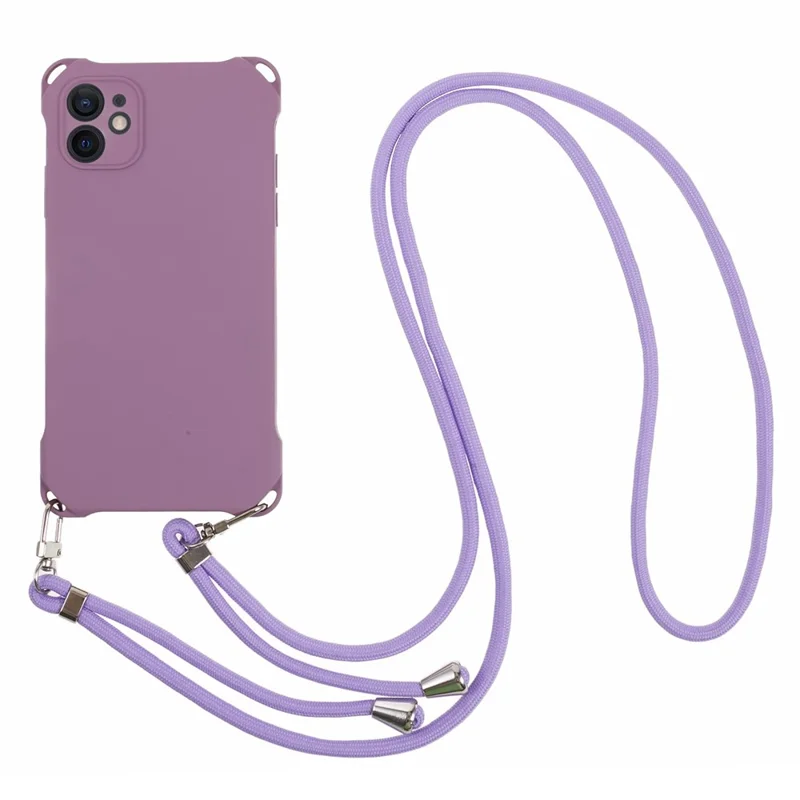Phone Cover for iPhone 12 6.1 inch Shockproof Four Corner Thickened TPU Back Case with Hanging Rope - Light Purple