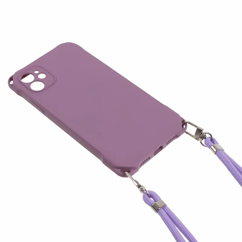 Phone Cover for iPhone 12 6.1 inch Shockproof Four Corner Thickened TPU Back Case with Hanging Rope - Light Purple