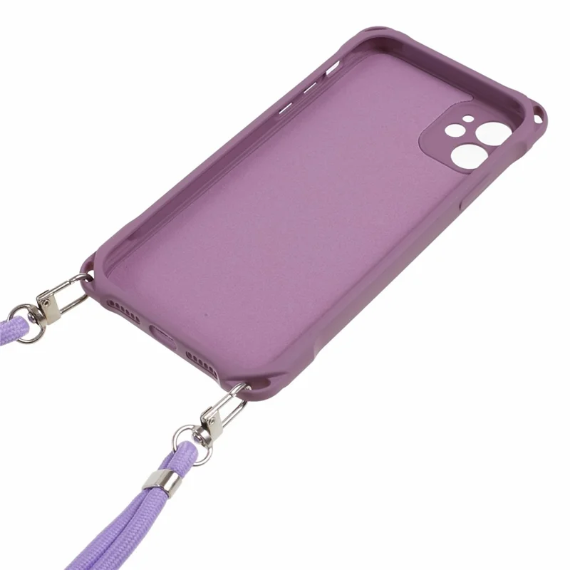 Phone Cover for iPhone 12 6.1 inch Shockproof Four Corner Thickened TPU Back Case with Hanging Rope - Light Purple