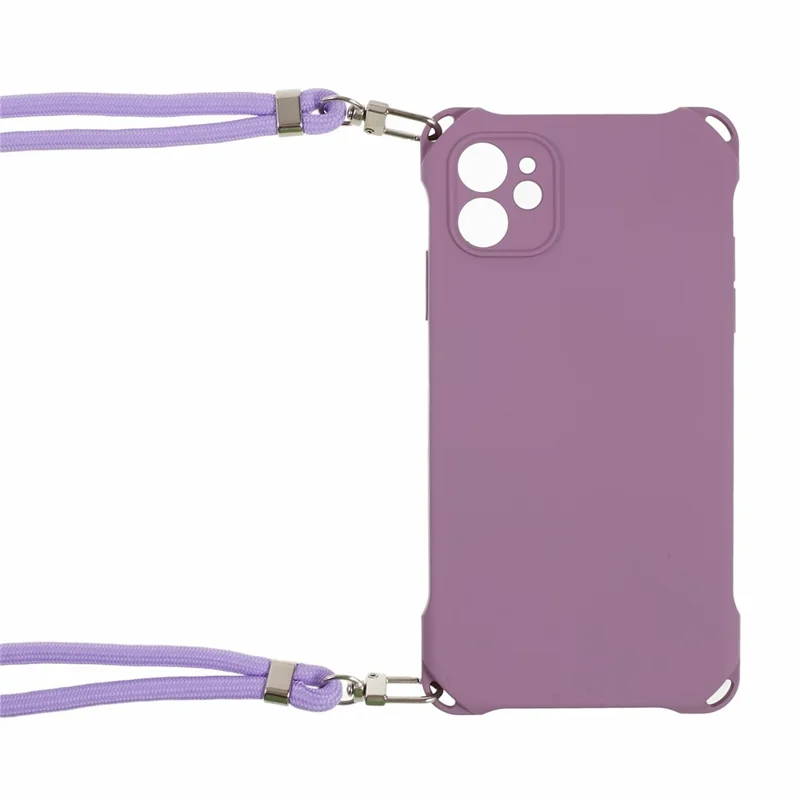 Phone Cover for iPhone 12 6.1 inch Shockproof Four Corner Thickened TPU Back Case with Hanging Rope - Light Purple