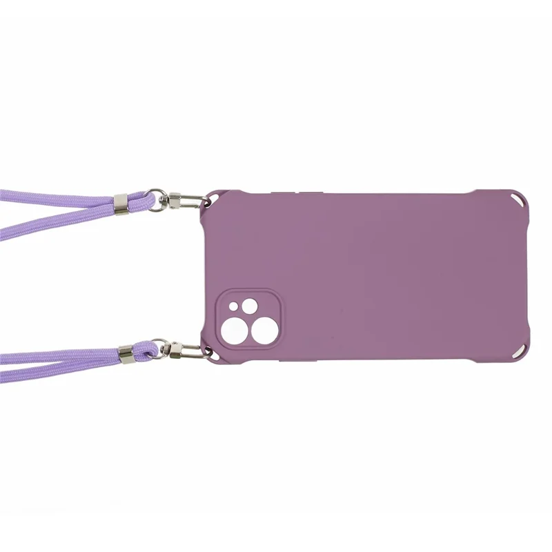 Phone Cover for iPhone 12 6.1 inch Shockproof Four Corner Thickened TPU Back Case with Hanging Rope - Light Purple