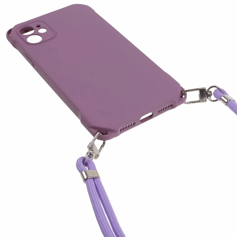 Phone Cover for iPhone 12 6.1 inch Shockproof Four Corner Thickened TPU Back Case with Hanging Rope - Light Purple