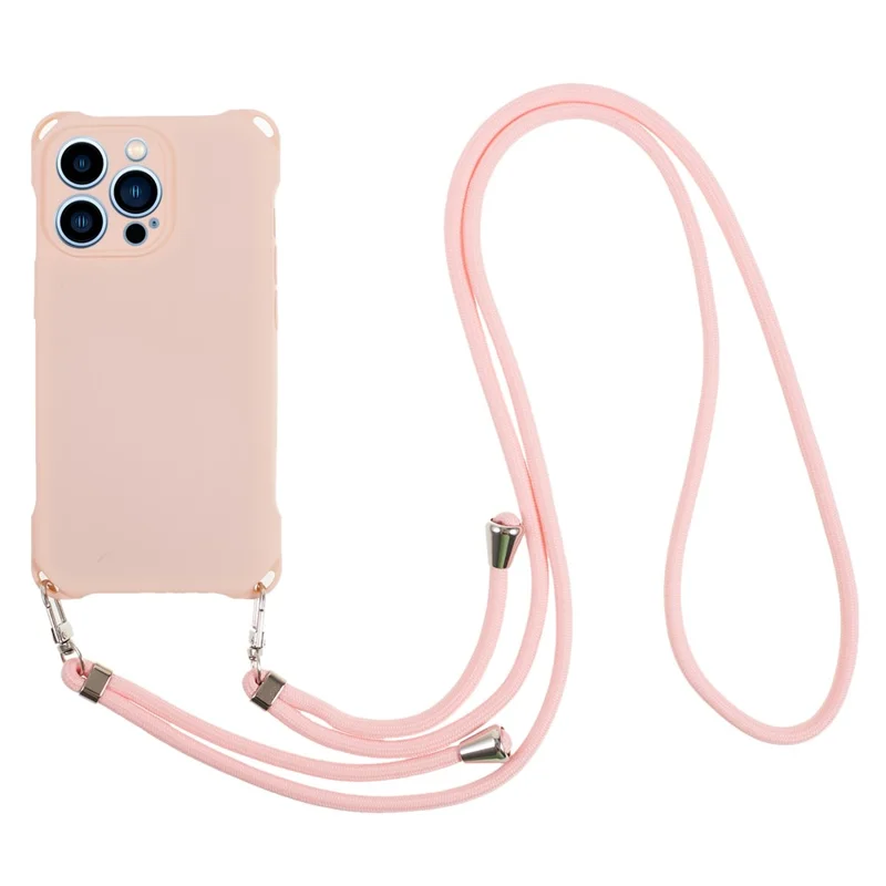 For iPhone 13 Pro 6.1 inch Anti Drop Four Corner Thickened TPU Phone Guard Case with Hanging Rope - Pink