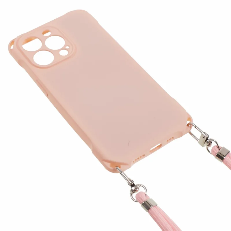 For iPhone 13 Pro 6.1 inch Anti Drop Four Corner Thickened TPU Phone Guard Case with Hanging Rope - Pink