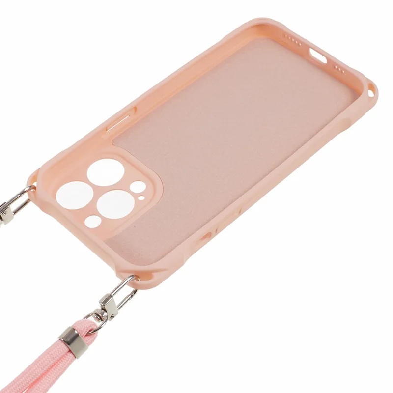 For iPhone 13 Pro 6.1 inch Anti Drop Four Corner Thickened TPU Phone Guard Case with Hanging Rope - Pink