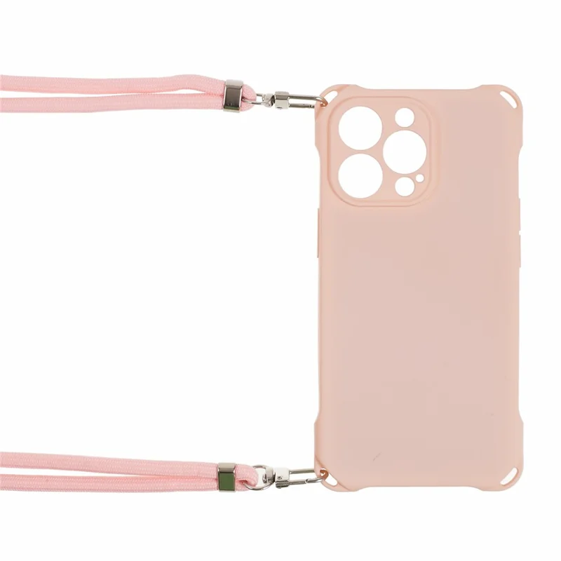 For iPhone 13 Pro 6.1 inch Anti Drop Four Corner Thickened TPU Phone Guard Case with Hanging Rope - Pink