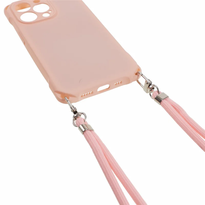 For iPhone 13 Pro 6.1 inch Anti Drop Four Corner Thickened TPU Phone Guard Case with Hanging Rope - Pink