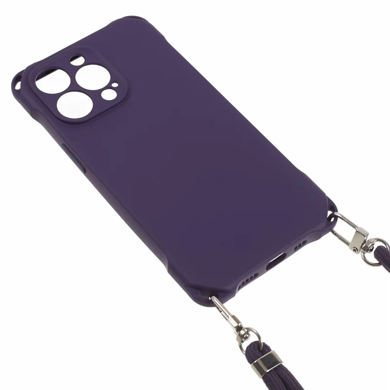 For iPhone 14 Pro Phone Cover Shell Four Corner Thickened Shockproof TPU Phone Case with 150cm Hanging Rope - Dark Purple