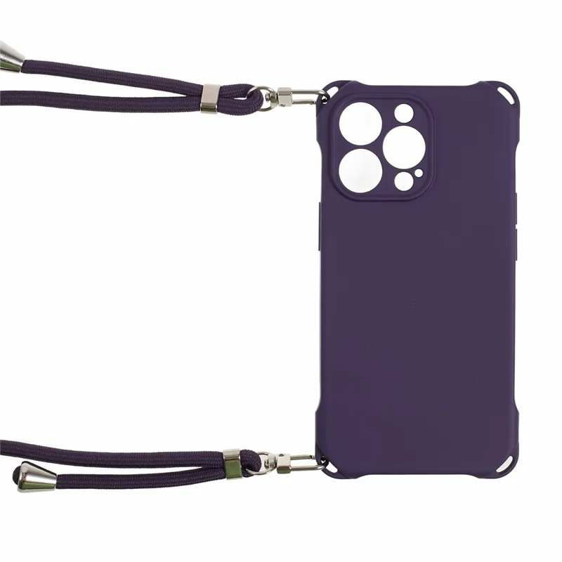 For iPhone 14 Pro Phone Cover Shell Four Corner Thickened Shockproof TPU Phone Case with 150cm Hanging Rope - Dark Purple