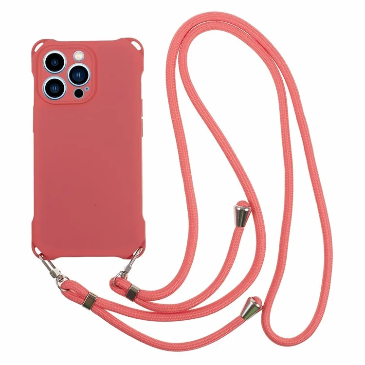 For iPhone 14 Pro Phone Cover Shell Four Corner Thickened Shockproof TPU Phone Case with Hanging Rope - Red