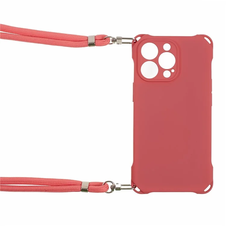 For iPhone 14 Pro Phone Cover Shell Four Corner Thickened Shockproof TPU Phone Case with Hanging Rope - Red