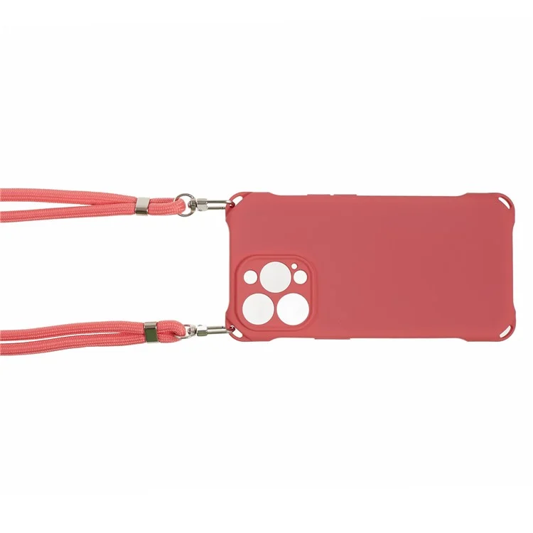 For iPhone 14 Pro Phone Cover Shell Four Corner Thickened Shockproof TPU Phone Case with Hanging Rope - Red