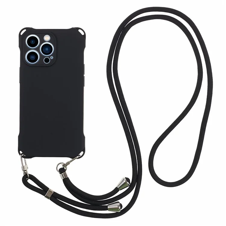 For iPhone 12 Pro Shockproof TPU Cover Four Corner Thickened Dustproof Phone Case with Hanging Rope - Black