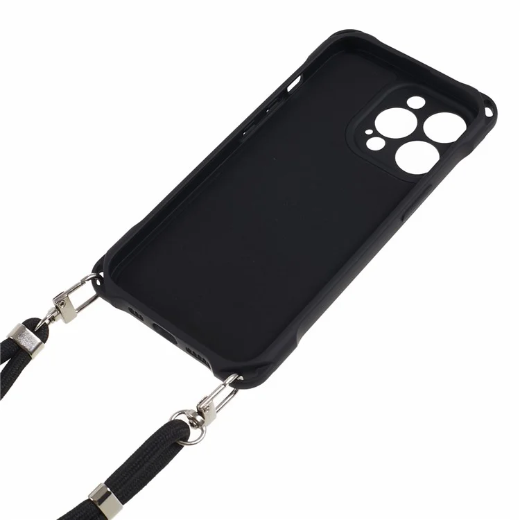For iPhone 12 Pro Shockproof TPU Cover Four Corner Thickened Dustproof Phone Case with Hanging Rope - Black