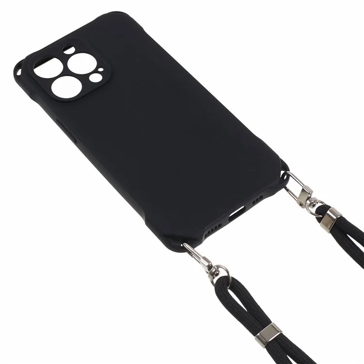 Para iPhone 12 Pro Max Soft TPU Mobile Phone Case Four Corner Shockproof Cell Phone Cover with Hanging Rope - Black