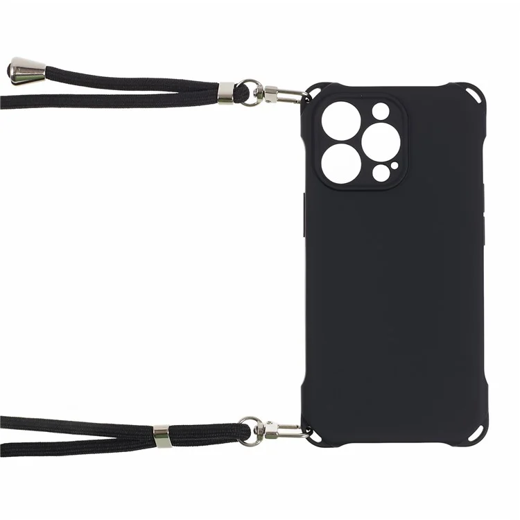 Para iPhone 12 Pro Max Soft TPU Mobile Phone Case Four Corner Shockproof Cell Phone Cover with Hanging Rope - Black