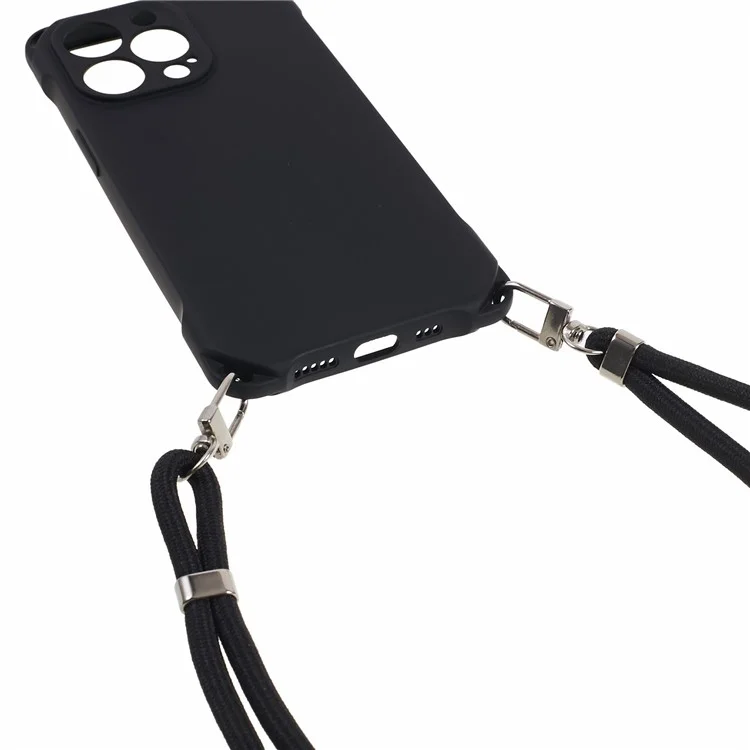Para iPhone 12 Pro Max Soft TPU Mobile Phone Case Four Corner Shockproof Cell Phone Cover with Hanging Rope - Black