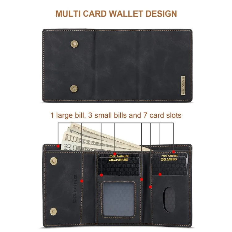 DG.MING M1 Series Per iPhone 15 Pro Custodia Portafoglio Magnetica Telefonica PC+TPU+PU Antiurto Con Supporto - Nero