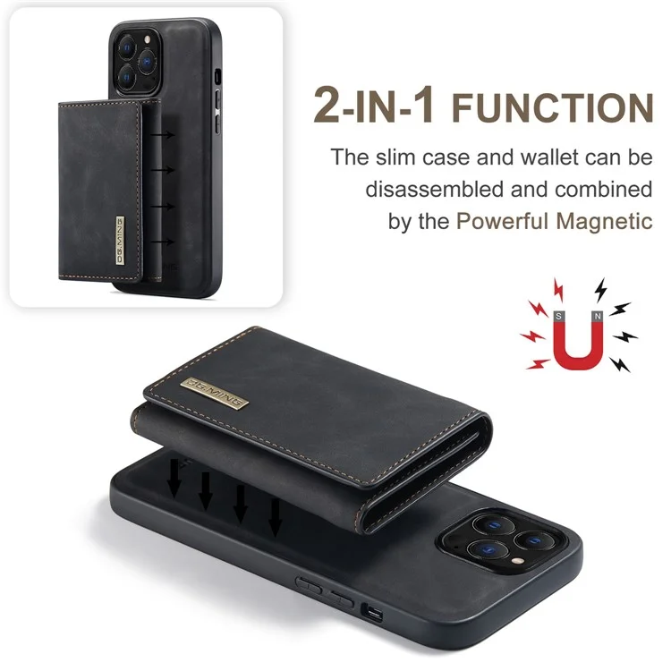 DG.MING M1 Series Per iPhone 15 Pro Custodia Portafoglio Magnetica Telefonica PC+TPU+PU Antiurto Con Supporto - Nero