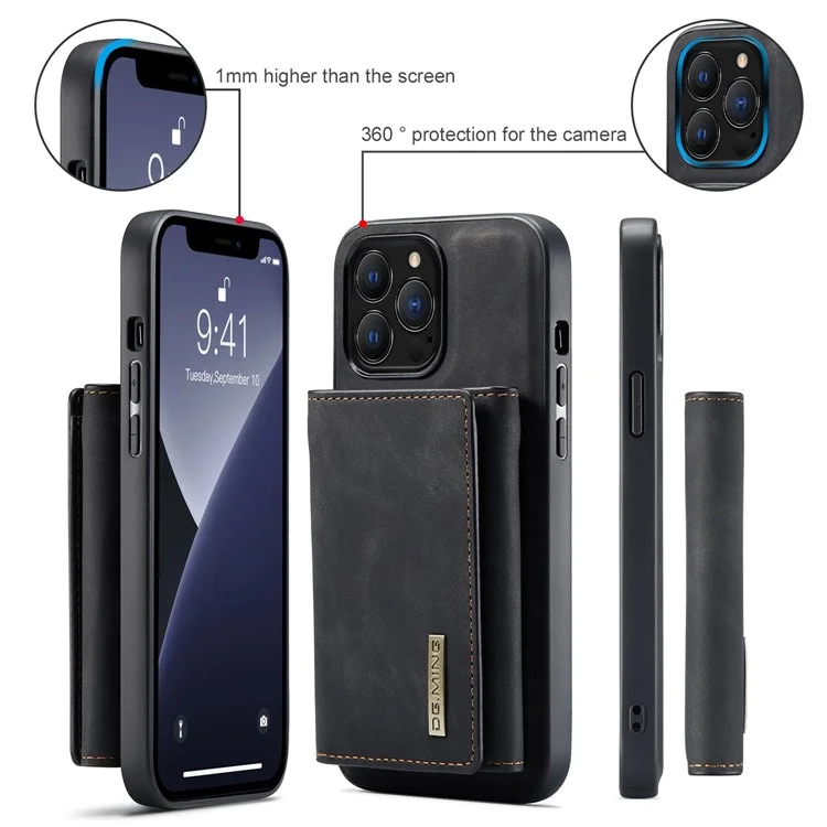 DG.MING M1 Series Per iPhone 15 Pro Custodia Portafoglio Magnetica Telefonica PC+TPU+PU Antiurto Con Supporto - Nero