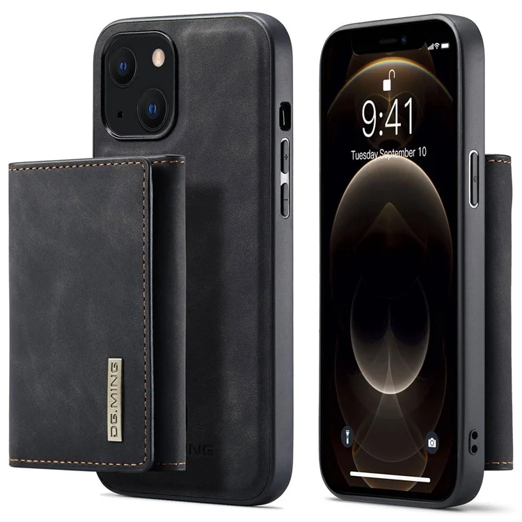 DG.MING M1 Series Anti-Drop Kickstand Case für iPhone 15 PC+TPU+PU Magnetische Wallet Phone Shell - Schwarz