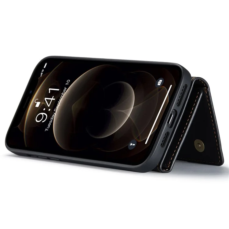 DG.MING M1 Series Anti-Drop Kickstand Case für iPhone 15 PC+TPU+PU Magnetische Wallet Phone Shell - Schwarz