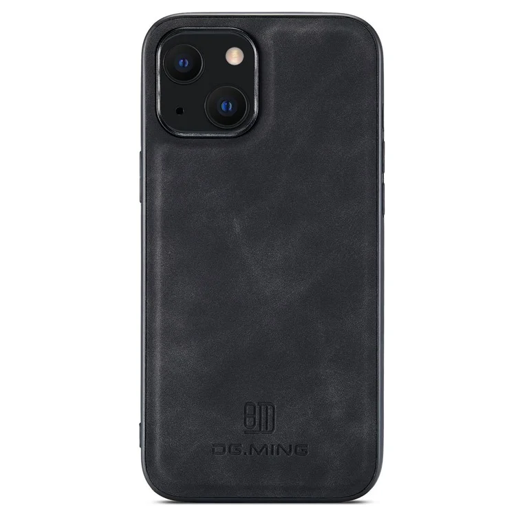 DG.MING M1 Series Anti-Drop Kickstand Case für iPhone 15 PC+TPU+PU Magnetische Wallet Phone Shell - Schwarz