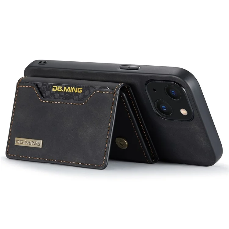 DG.MING M2 Series for iPhone 15 Magnetic Wallet Phone Case PU+PC+TPU Kickstand Phone Cover - Black