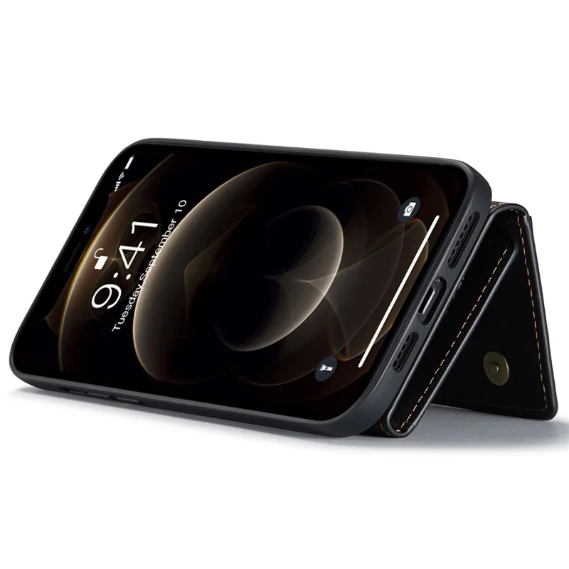 DG.MING M2 Series para iPhone 15 Plus Kickstand Phone Case PU+PC+TPU Capa de Carteira Magnética - Preto
