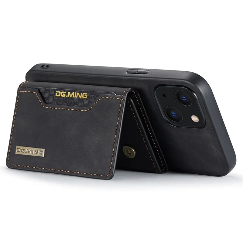 DG.MING M2 Series para iPhone 15 Plus Kickstand Phone Case PU+PC+TPU Capa de Carteira Magnética - Preto