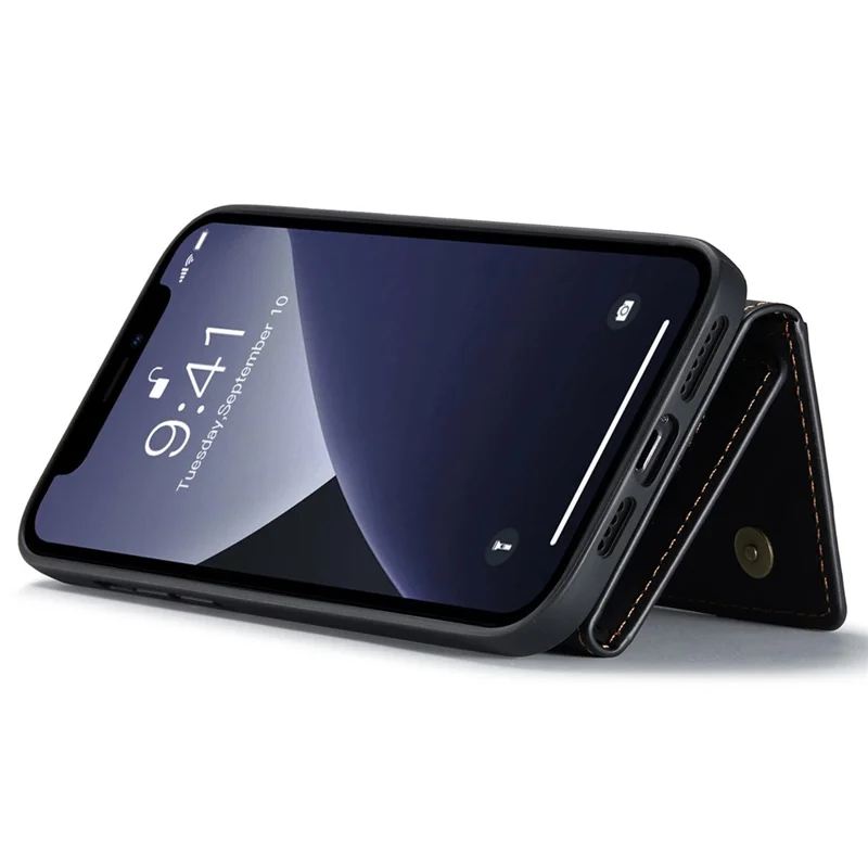 DG.MING M2 Series para iPhone 15 Pro Anti-Drop Kickstand Case PU+PC+TPU Magnetic Wallet Phone Cover - Preto