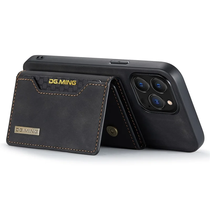 DG.MING M2 Series para iPhone 15 Pro Anti-Drop Kickstand Case PU+PC+TPU Magnetic Wallet Phone Cover - Preto